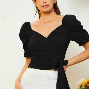Sweetheart neck wrap tie side blouse